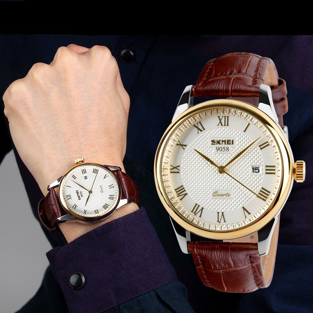 Relógio Masculino de Quartzo com Pulseira em Couro
