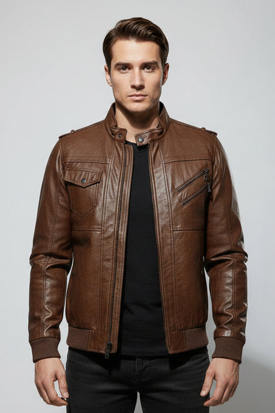 Jaqueta de Couro Masculina Premium com Capuz Removível
