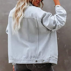 Jaqueta Jeans Feminina Solta Com Manga Para o Inverno