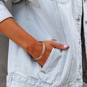 Jaqueta Jeans Feminina Solta Com Manga Para o Inverno