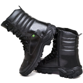 Bota Masculina Militar Monocromática com Zíper e Cadarço - (Promoção de Inverno 2025)
