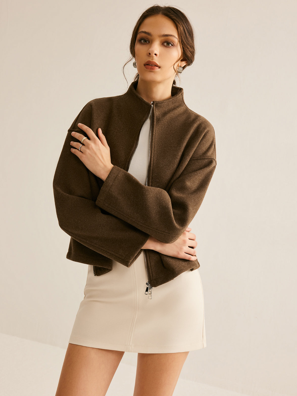Casaco Casual Tweed com Zíper