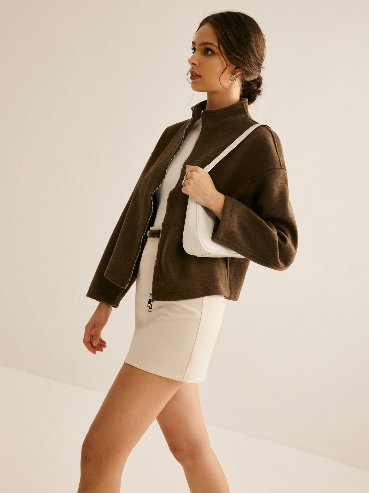Casaco Casual Tweed com Zíper