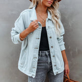 Jaqueta Jeans Feminina Solta Com Manga Para o Inverno