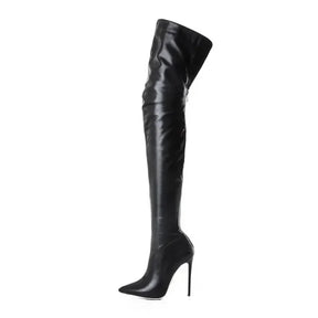 Bota Longa Feminina Á Cima Do Joelho Salto Alto Bico Fino Tendência