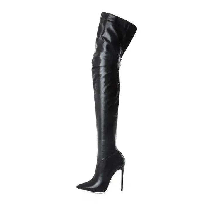 Bota Longa Feminina Á Cima Do Joelho Salto Alto Bico Fino Tendência
