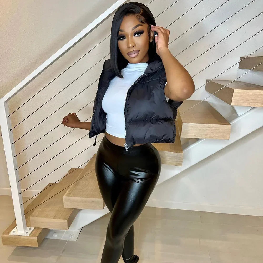 Colete Feminino Acolchoado sem Mangas Gola Alta em Algodão - (Promoção de Inverno 2025)