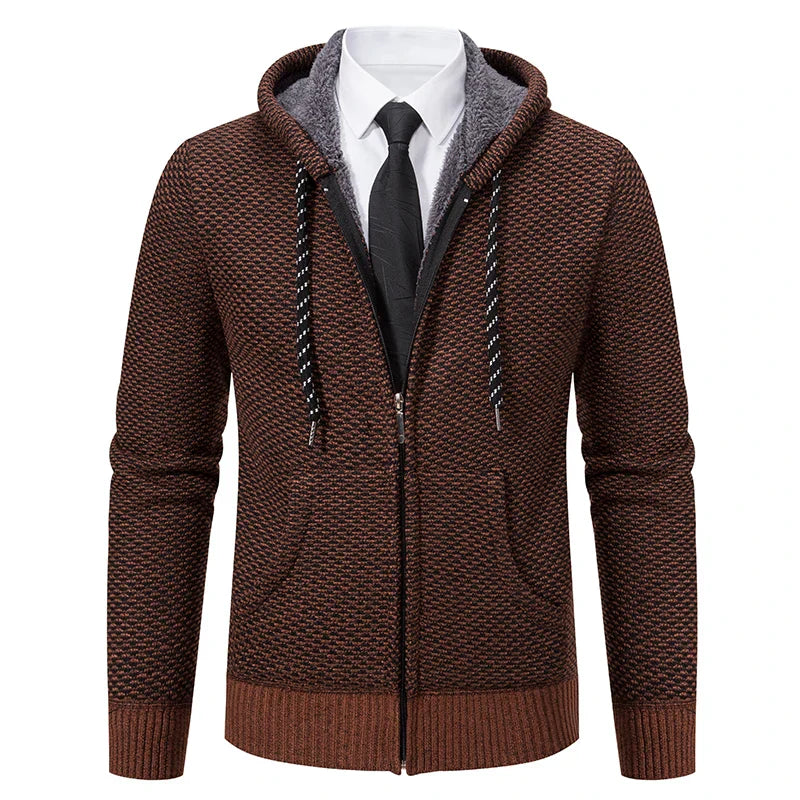 Jaqueta Masculina Cardigan com Gola Dobrável Forro Fleece Estilo Vintage – (Promoção de Inverno 2025)