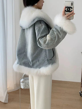 Jaqueta Jeans Feminina com Gola e Forro de lã – (Promoção de Inverno 2025)
