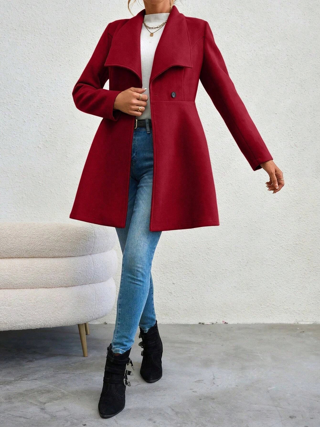 Casaco Feminino de Inverno com Gols Lapel e Botões - (Promoção de Inverno 2025)