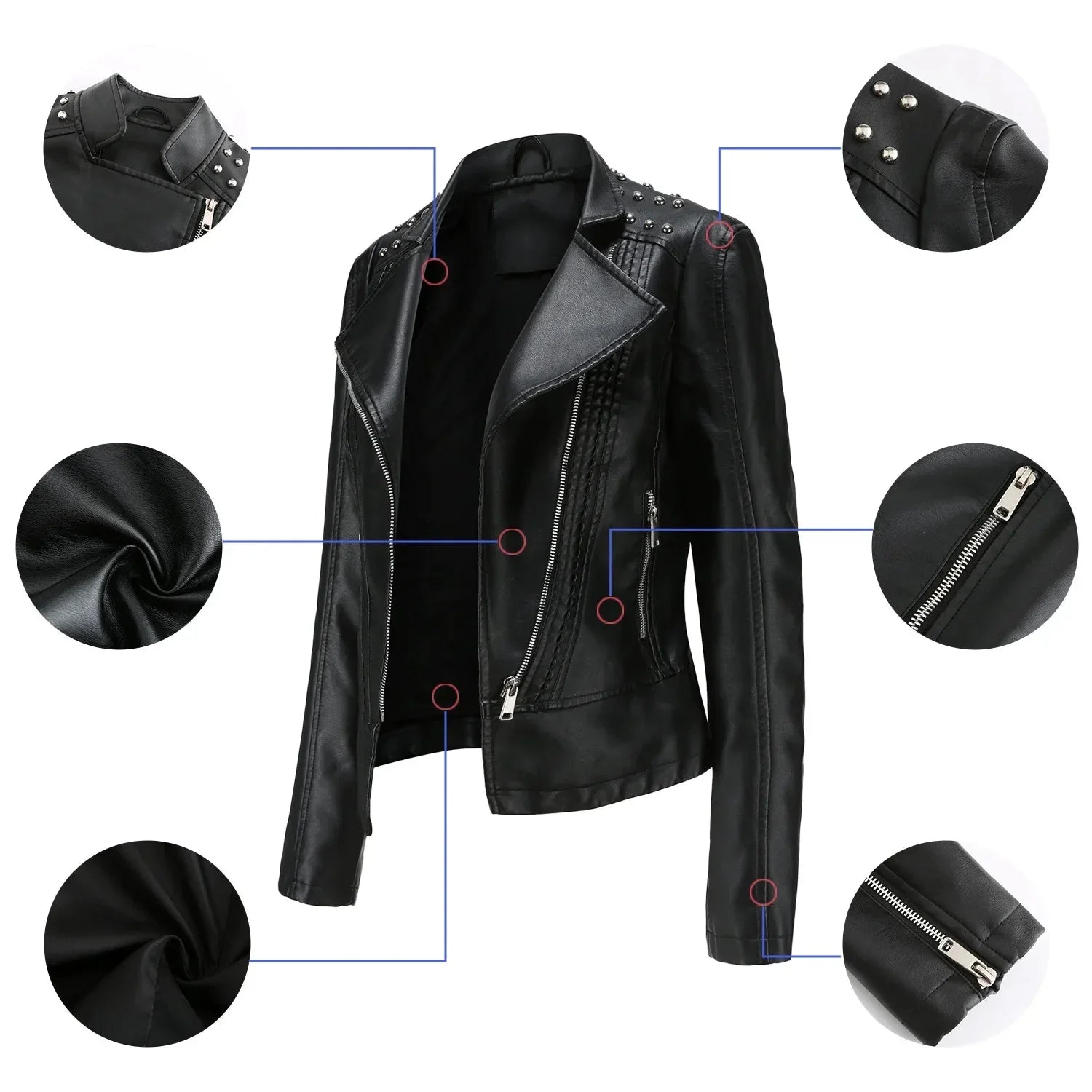 Jaqueta Feminina Slim Estilo Biker com Gola Dobrável e Detalhes Retrô - (Promoção de Inverno 2025)