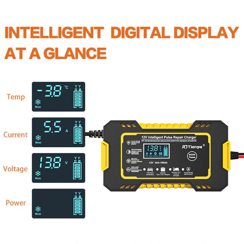 Carregador de bateria automotivo inteligente 12 V Display Digital Automáticas Carregador De Bateria De Carro Energia Reparação Puls-envio imediato