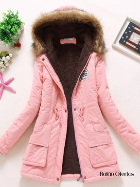 Casaco Feminino Grosso de Pelúcia com Capuz