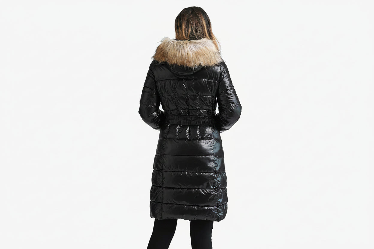 Casaco Feminino Sobretudo Puffer Brilhante