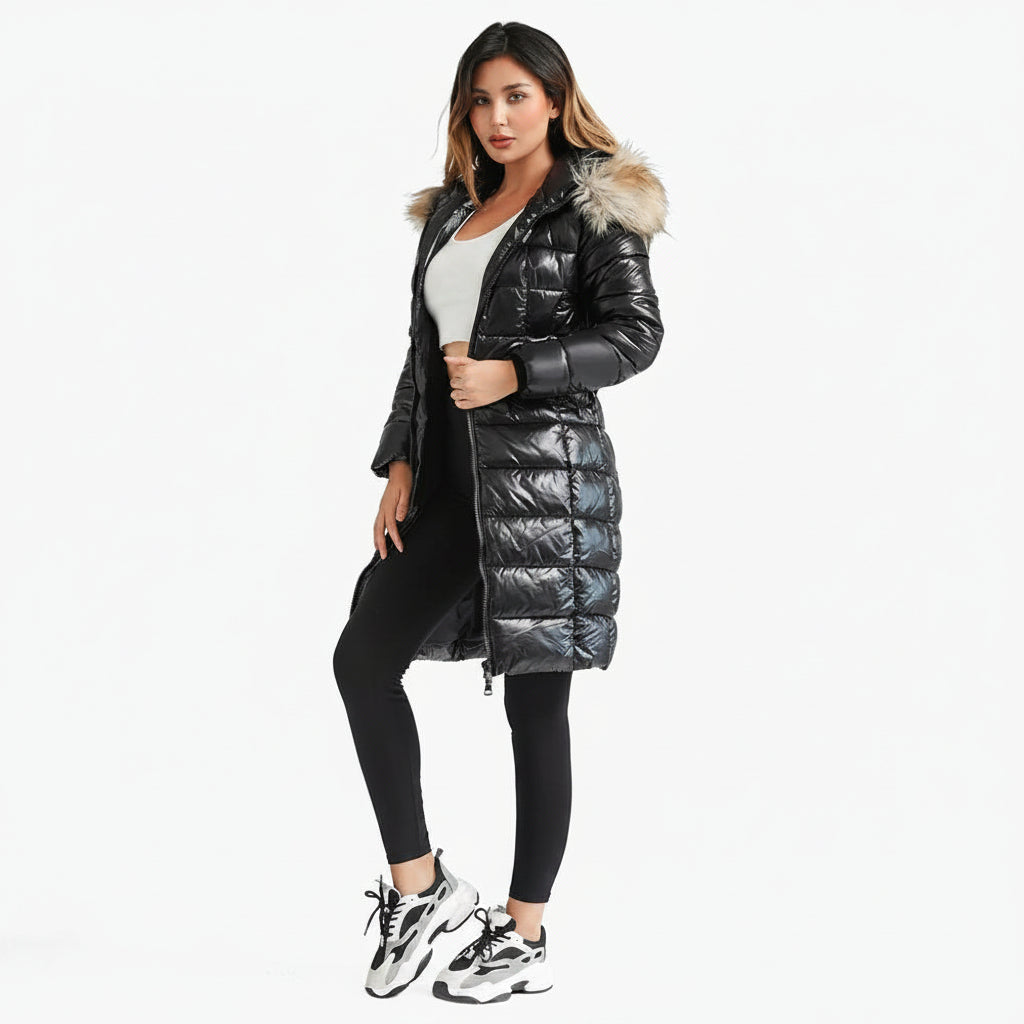 Casaco Feminino Sobretudo Puffer Brilhante