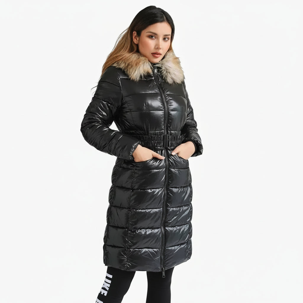 Casaco Feminino Sobretudo Puffer Brilhante