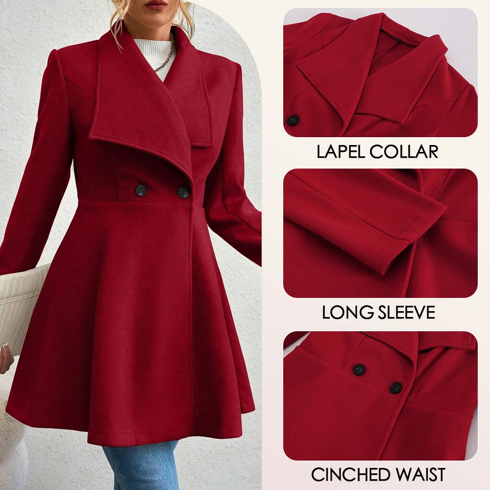 Casaco Feminino de Inverno com Gols Lapel e Botões - (Promoção de Inverno 2025)