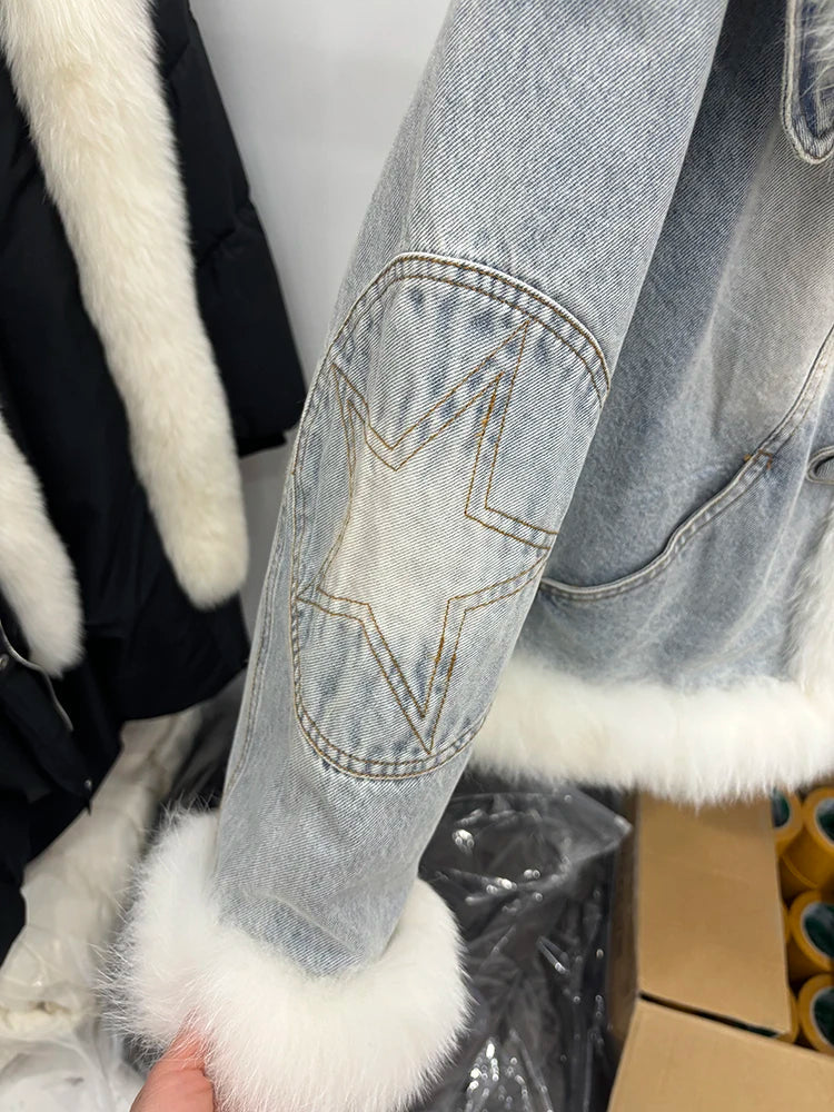 Jaqueta Jeans Feminina com Gola e Forro de lã – (Promoção de Inverno 2025)