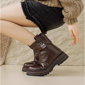 Bota Feminina Vintage com Salto Médio e Forro Design Fashion Solado Grosso – (Promoção de Inverno 2025)