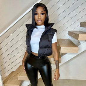 Colete Feminino Acolchoado sem Mangas Gola Alta em Algodão - (Promoção de Inverno 2025)