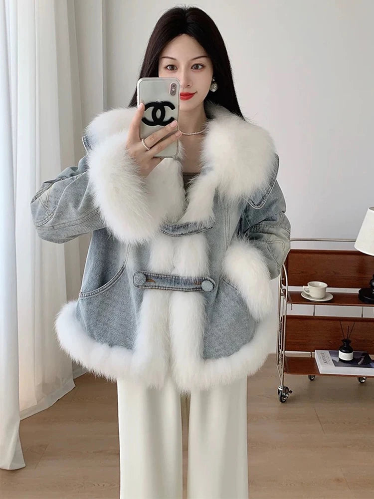 Jaqueta Jeans Feminina com Gola e Forro de lã – (Promoção de Inverno 2025)