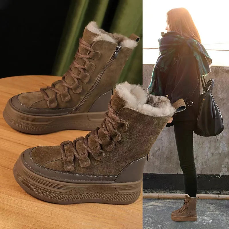 Bota Feminina Para Inverno Cano Médio Impermeável Antiderrapante Forrada com Veludo – (Promoção de Inverno 2025)