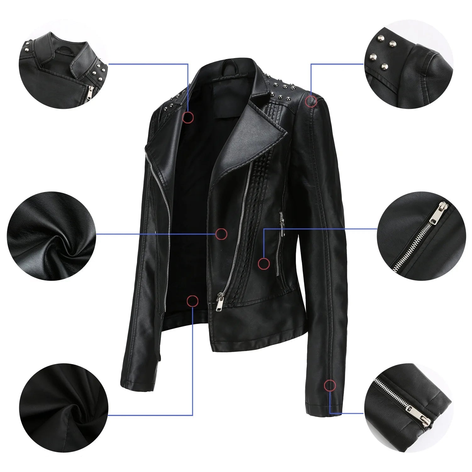 Jaqueta Feminina Slim Estilo Biker com Gola Dobrável e Detalhes Retrô - (Promoção de Inverno 2025)