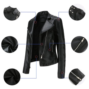 Jaqueta Feminina Slim Estilo Biker com Gola Dobrável e Detalhes Retrô - (Promoção de Inverno 2025)