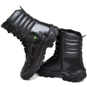 Bota Masculina Militar Monocromática com Zíper e Cadarço - (Promoção de Inverno 2025)