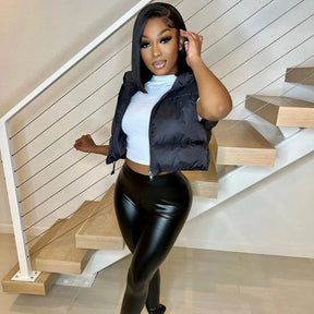 Colete Feminino Acolchoado sem Mangas Gola Alta em Algodão - (Promoção de Inverno 2025)