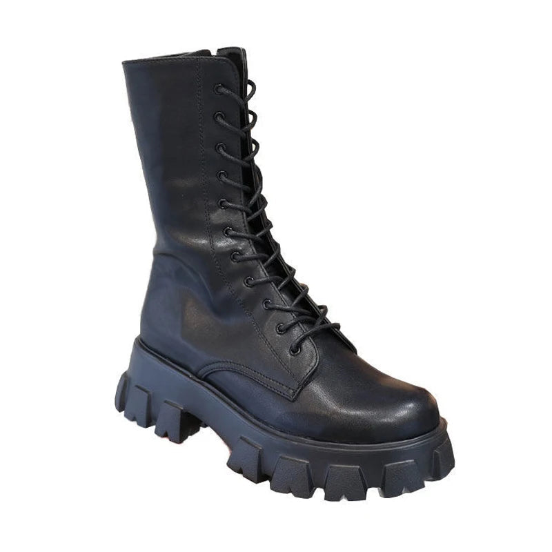 Bota Feminina Cano Médio Cadarço e Zíper com Plataforma Confortável - (Promoção de Inverno 2025)