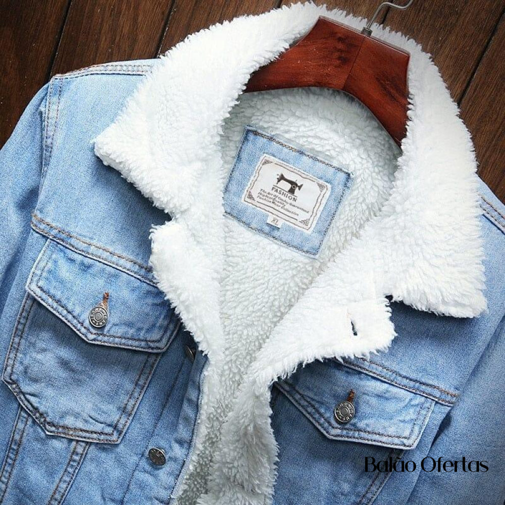 Jaqueta Jeans Masculina Inverno com Lã Interna